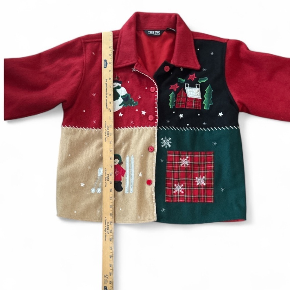 Vintage Take Two Clothing Co Patchwork Wool Blend Winter / Christmas Jacket L - Picture 8 of 11